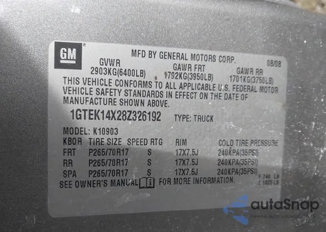 2008 GMC Sierra 1500 Work Truck from USA, damaged, VIN 1GTEK14X28Z326192